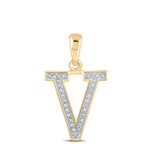 10k Yellow Gold Womens Round Diamond Initial V Letter Pendant 1/20 Cttw