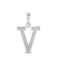  10k White Gold Womens Round Diamond Initial V Letter Pendant 1/20 Cttw