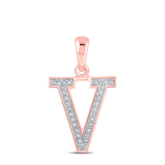 10k Rose Gold Womens Round Diamond Initial V Letter Pendant 1/20 Cttw