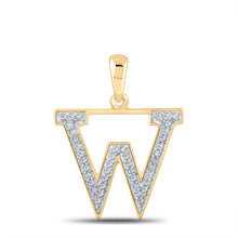  10k Yellow Gold Womens Round Diamond Initial W Letter Pendant 1/12 Cttw