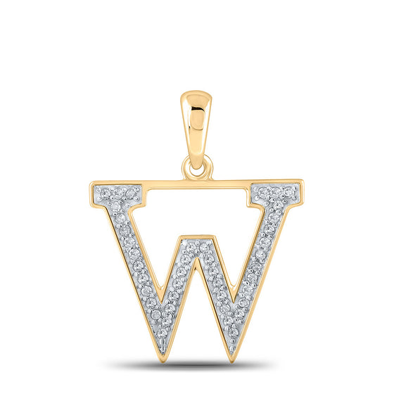 10k Yellow Gold Womens Round Diamond Initial W Letter Pendant 1/12 Cttw