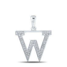  10k White Gold Womens Round Diamond Initial W Letter Pendant 1/12 Cttw