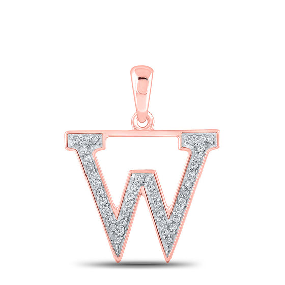 10k Rose Gold Womens Round Diamond Initial W Letter Pendant 1/12 Cttw