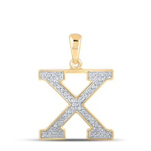  10k Yellow Gold Womens Round Diamond Initial X Letter Pendant 1/10 Cttw