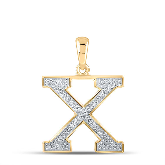 10k Yellow Gold Womens Round Diamond Initial X Letter Pendant 1/10 Cttw