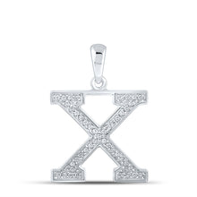  10k White Gold Womens Round Diamond Initial X Letter Pendant 1/10 Cttw