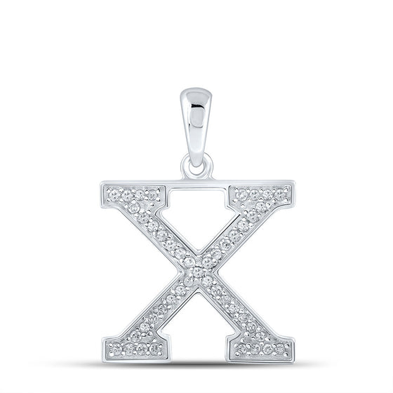 10k White Gold Womens Round Diamond Initial X Letter Pendant 1/10 Cttw