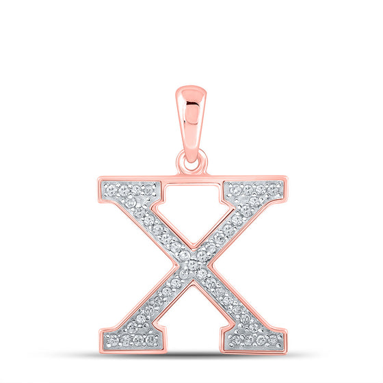 10k Rose Gold Womens Round Diamond Initial X Letter Pendant 1/10 Cttw