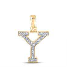  10k Yellow Gold Womens Round Diamond Initial Y Letter Pendant 1/12 Cttw