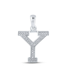  10k White Gold Womens Round Diamond Initial Y Letter Pendant 1/12 Cttw