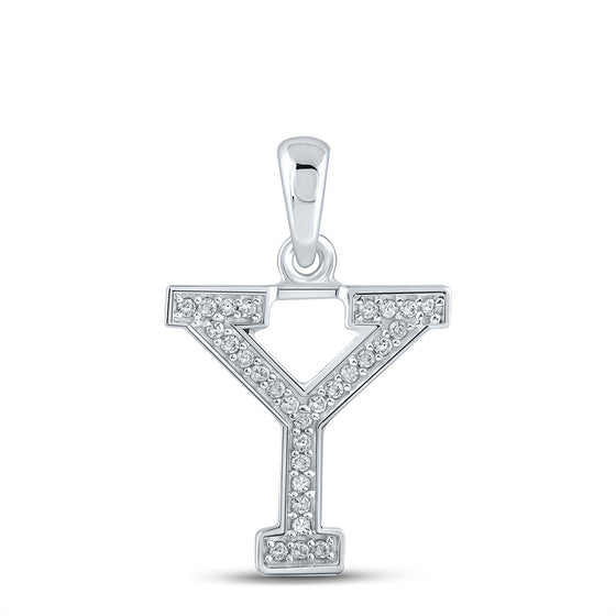 10k White Gold Womens Round Diamond Initial Y Letter Pendant 1/12 Cttw