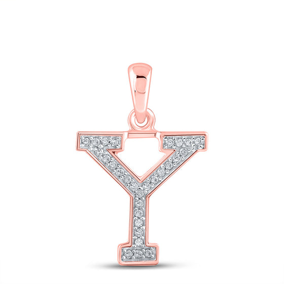 10k Rose Gold Womens Round Diamond Initial Y Letter Pendant 1/12 Cttw