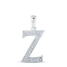  10k White Gold Womens Round Diamond Initial Z Letter Pendant 1/12 Cttw