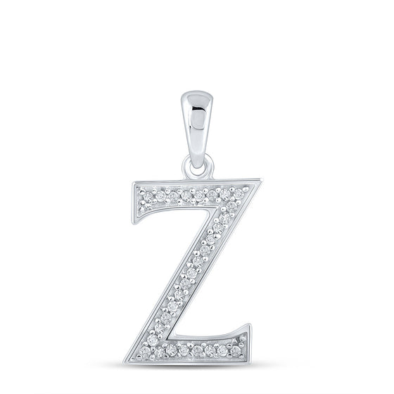 10k White Gold Womens Round Diamond Initial Z Letter Pendant 1/12 Cttw