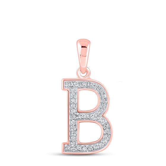 10k Rose Gold Womens Round Diamond Initial B Letter Pendant 1/12 Cttw