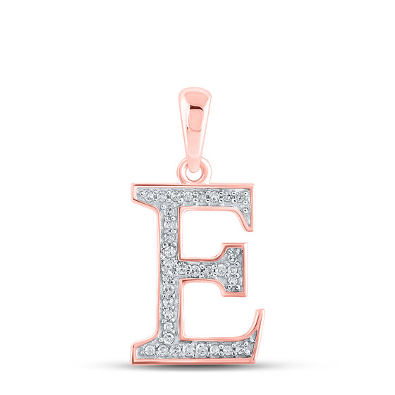 10k Rose Gold Womens Round Diamond Initial E Letter Pendant 1/12 Cttw