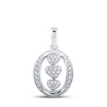  10k White Gold Womens Round Diamond Triple Heart Pendant 1/4 Cttw