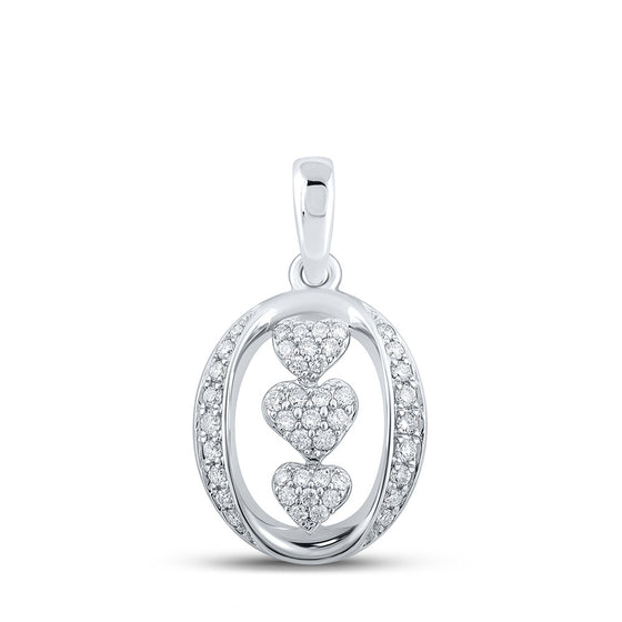 10k White Gold Womens Round Diamond Triple Heart Pendant 1/4 Cttw
