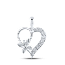 10k White Gold Womens Round Diamond Butterfly Heart Pendant 1/4 Cttw