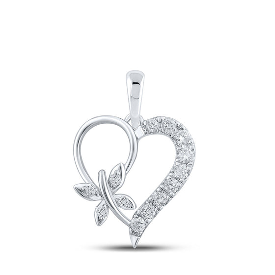 10k White Gold Womens Round Diamond Butterfly Heart Pendant 1/4 Cttw