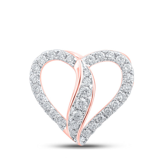 10k Rose Gold Womens Round Diamond Heart Pendant 1/3 Cttw