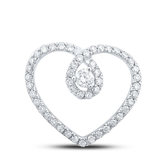 10k White Gold Womens Round Diamond Heart Pendant 1/3 Cttw