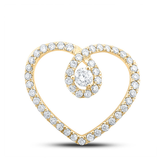10k Yellow Gold Womens Round Diamond Heart Pendant 1/3 Cttw