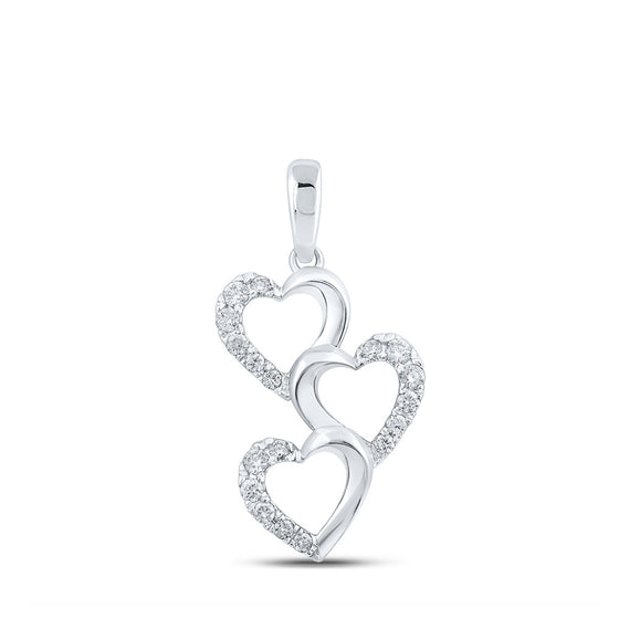 10k White Gold Womens Round Diamond Triple Heart Pendant 1/4 Cttw