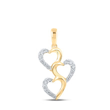  10k Yellow Gold Womens Round Diamond Triple Heart Pendant 1/4 Cttw