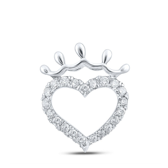 10k White Gold Womens Round Diamond Heart Pendant 1/4 Cttw