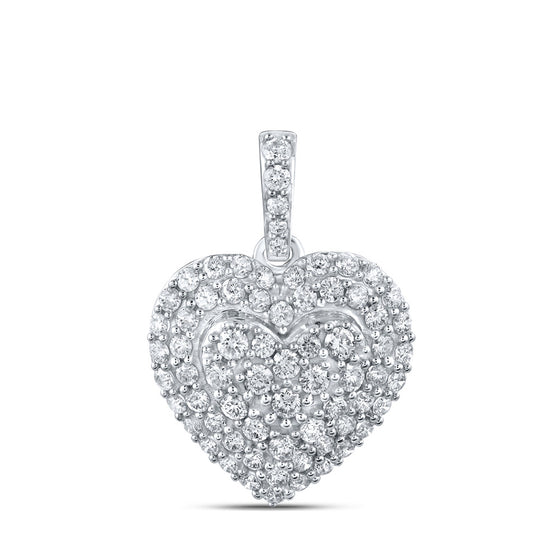 10k White Gold Womens Round Diamond Heart Pendant 7/8 Cttw