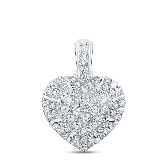 10k White Gold Womens Round Diamond Heart Pendant 5/8 Cttw