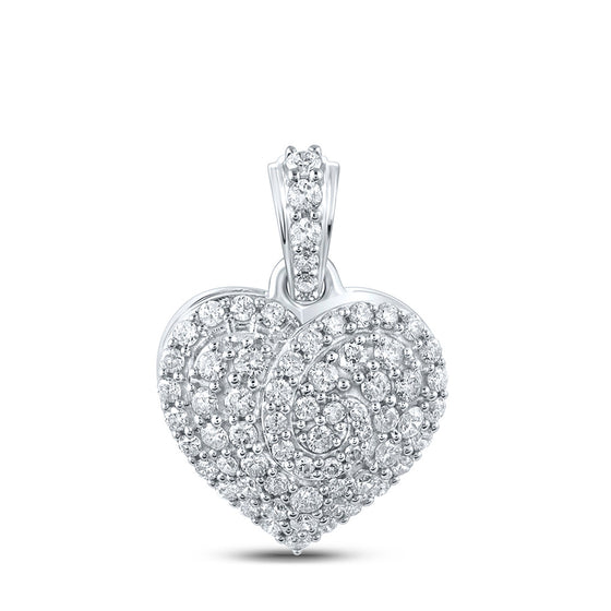 10k White Gold Womens Round Diamond Heart Pendant 7/8 Cttw
