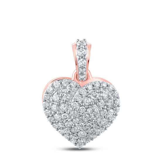 10k Rose Gold Womens Round Diamond Heart Pendant 7/8 Cttw