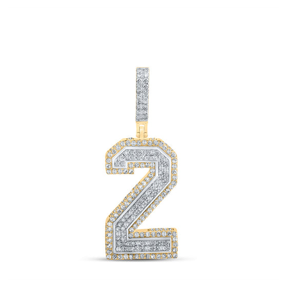 10k Two-tone Gold Mens Round Diamond Number 2 Charm Pendant 1-1/3 Cttw