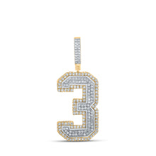  10k Two-tone Gold Mens Round Diamond Number Three Charm Pendant 1 Cttw