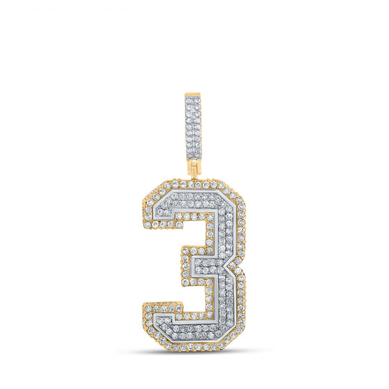10k Two-tone Gold Mens Round Diamond Number Three Charm Pendant 1 Cttw