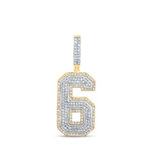  10k Two-tone Gold Mens Round Diamond Number 6 Charm Pendant 1-3/8 Cttw