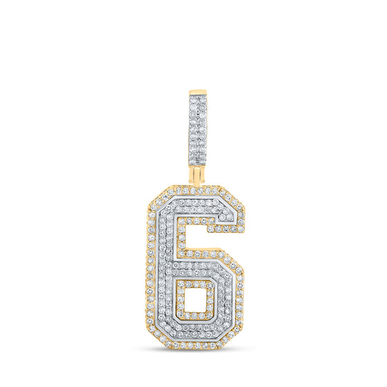 10k Two-tone Gold Mens Round Diamond Number 6 Charm Pendant 1-3/8 Cttw