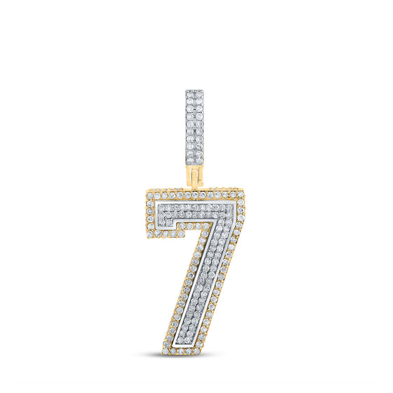 10k Two-tone Gold Mens Round Diamond Number 7 Charm Pendant 1 Cttw