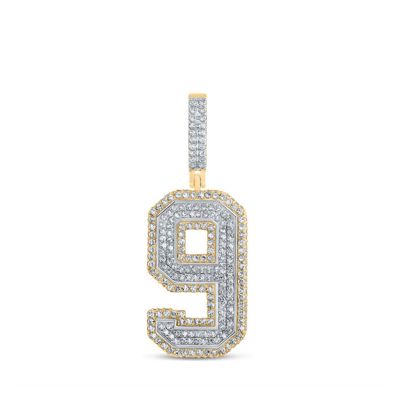 10k Two-tone Gold Mens Round Diamond Number 9 Charm Pendant 1-3/8 Cttw