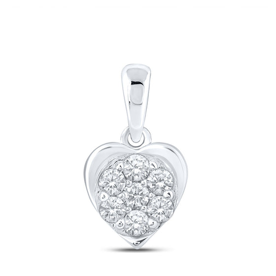10k White Gold Womens Round Diamond Heart Pendant 1/4 Cttw