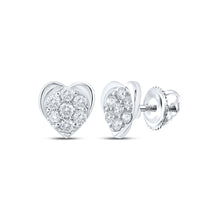 10k White Gold Womens Round Diamond Heart Earrings 1/4 Cttw