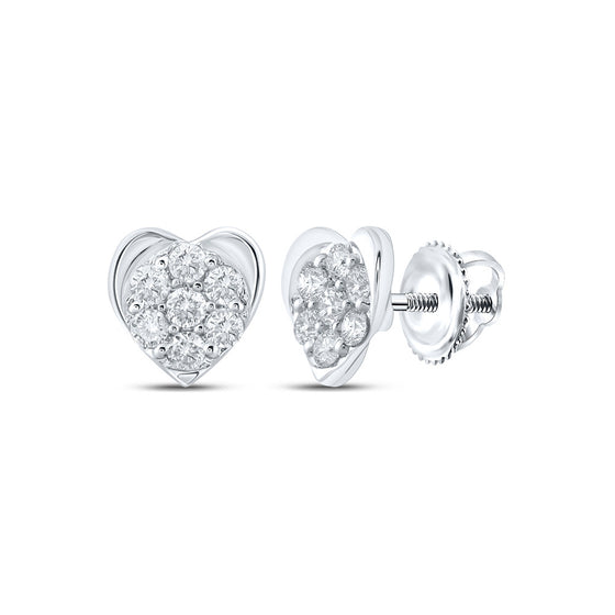 10k White Gold Womens Round Diamond Heart Earrings 1/4 Cttw