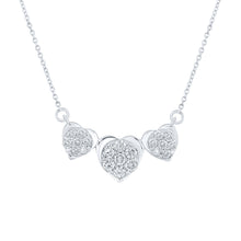  10k White Gold Womens Round Diamond Triple Heart Necklace 1/4 Cttw