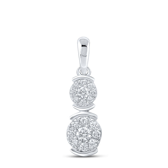 10k White Gold Womens Round Diamond Double Cluster Pendant 1/4 Cttw