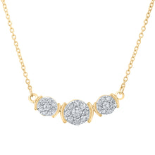 10k Yellow Gold Womens Round Diamond Triple Cluster Necklace 1/4 Cttw