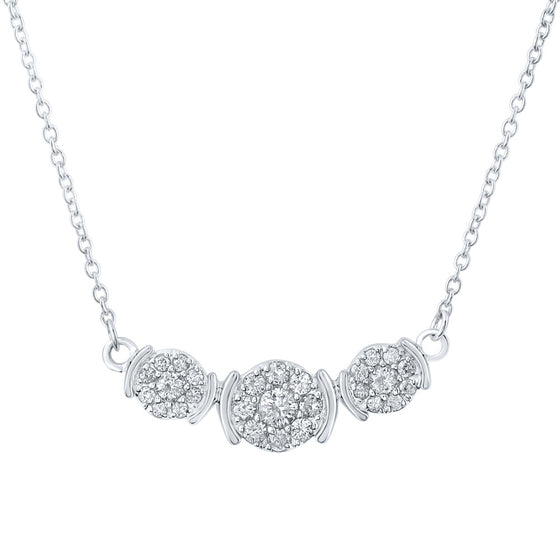10k White Gold Womens Round Diamond Triple Cluster Necklace 1/4 Cttw