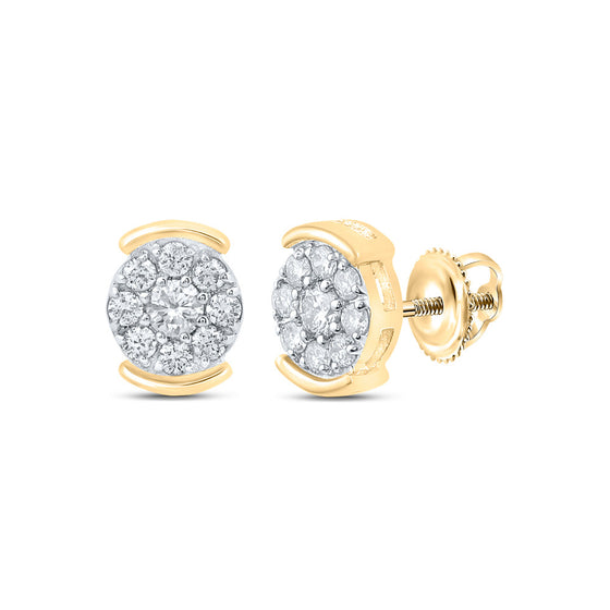 10k Yellow Gold Womens Round Diamond Cluster Earrings 1/4 Cttw