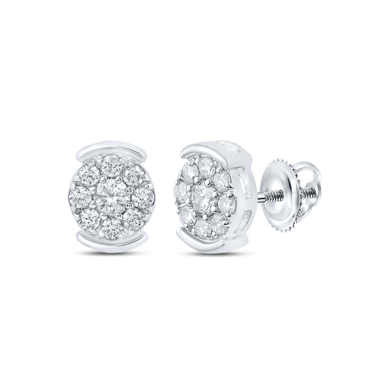 10k White Gold Womens Round Diamond Cluster Earrings 1/4 Cttw